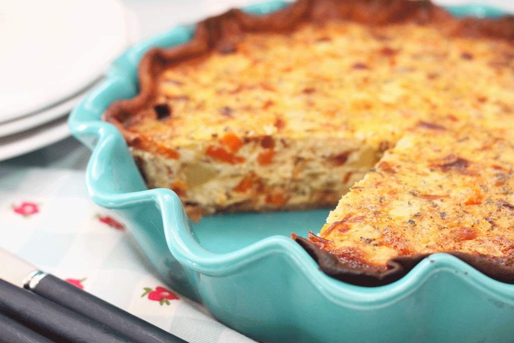 Quiche de calabaza, calabacín y puerro