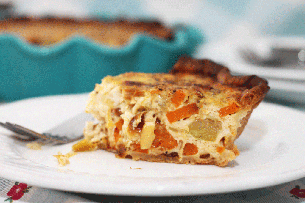Quiche de calabaza, calabacín y puerro